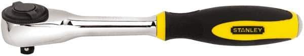Stanley - 3/8" Drive Pear Head Ratchet - Chrome Finish, 9" OAL, 60 Gear Teeth, Rotator Head - Exact Tool & Supply