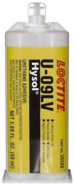 Loctite - 50 mL Cartridge Two Part Epoxy - 10 min Working Time, 1,146 psi Shear Strength, Series U-09LV - Exact Tool & Supply