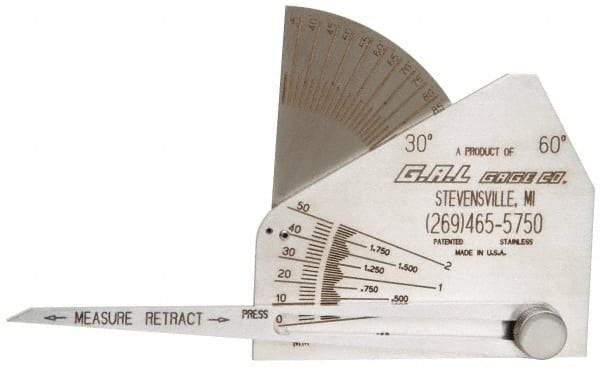 Made in USA - Stainless Steel Weld Gage - Use for Fillet and Groove Welds in Skewed Members at 90° - Exact Tool & Supply