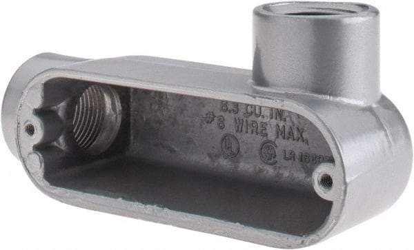 Thomas & Betts - LR Body, 1-1/2" Trade, IMC, Rigid Aluminum Conduit Body - Oval, 6-1/2" OAL, 32 cc Capacity, Gray - Exact Tool & Supply