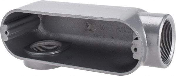 Thomas & Betts - LR Body, 2" Trade, IMC, Rigid Aluminum Conduit Body - Oval, 8-9/16" OAL, 69-1/2 cc Capacity, Gray - Exact Tool & Supply