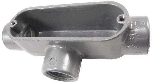 Thomas & Betts - T Body, 2" Trade, IMC, Rigid Aluminum Conduit Body - Oval, 10-3/16" OAL, 69-1/2 cc Capacity, Gray - Exact Tool & Supply