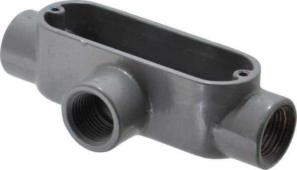 Thomas & Betts - T Body, 1/2" Trade, IMC, Rigid Aluminum Conduit Body - Oval, 4-3/8" OAL, 4.3 cc Capacity, Gray - Exact Tool & Supply