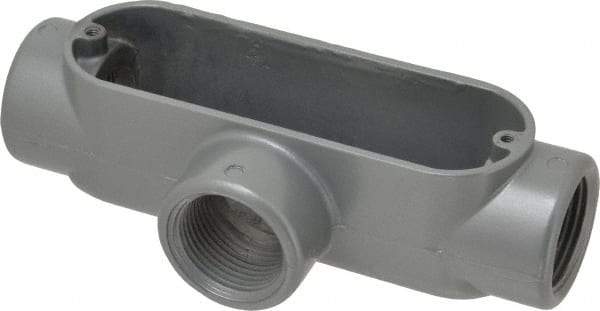 Thomas & Betts - T Body, 1" Trade, IMC, Rigid Aluminum Conduit Body - Oval, 5-15/16" OAL, 11.8 cc Capacity, Gray - Exact Tool & Supply