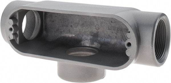 Thomas & Betts - T Body, 1-1/2" Trade, IMC, Rigid Aluminum Conduit Body - Oval, 7-7/8" OAL, 32 cc Capacity, Gray - Exact Tool & Supply