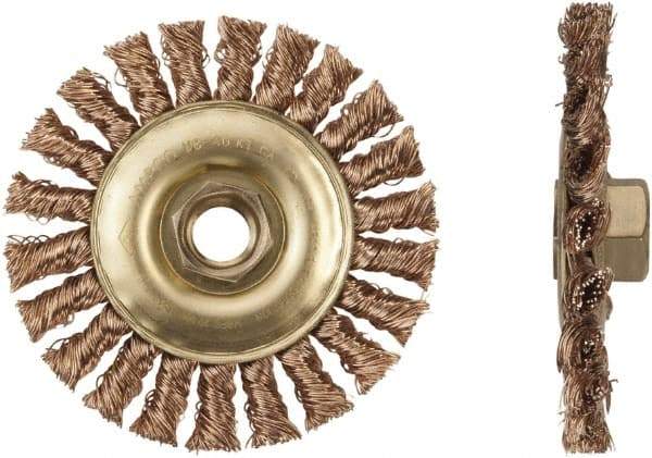 Ampco - 6" OD, 5/8-11 Arbor Hole, Knotted Phosphorus Bronze Alloy Wheel Brush - 6" Face Width, 1-1/4" Trim Length, 9,000 RPM - Exact Tool & Supply