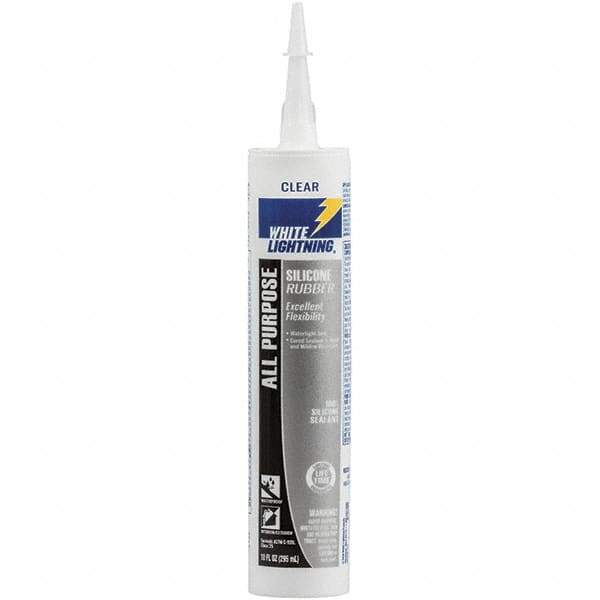 White Lightning - 10 oz Cartridge Clear RTV Silicone Joint Sealant - -80 to 400°F Operating Temp, 30 min Tack Free Dry Time, 24 hr Full Cure Time - Exact Tool & Supply