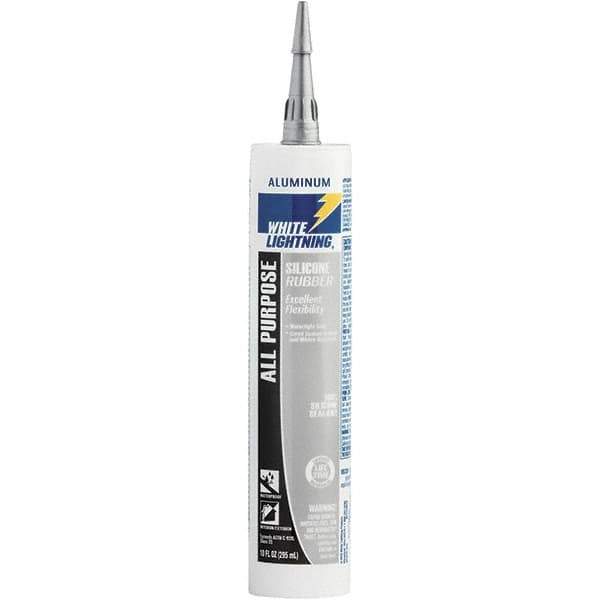White Lightning - 10 oz Cartridge Silver RTV Silicone Joint Sealant - -80 to 400°F Operating Temp, 30 min Tack Free Dry Time, 24 hr Full Cure Time - Exact Tool & Supply