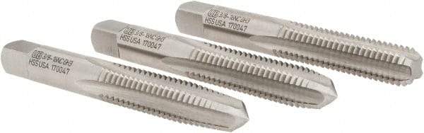 Union Butterfield - 3/8-16 UNC, 4 Flute, Bottoming, Plug & Taper, Bright Finish, High Speed Steel Tap Set - Right Hand Cut, 2-15/16" OAL, 1-1/4" Thread Length, 2B; 3B Class of Fit, Series 1500 - Exact Tool & Supply