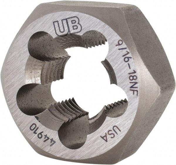 Union Butterfield - 9/16-18 UNF Thread, 1-1/16" Hex, Right Hand Thread, Hex Rethreading Die - Chromium Steel, 1/2" Thick, Series 2025 - Exact Tool & Supply