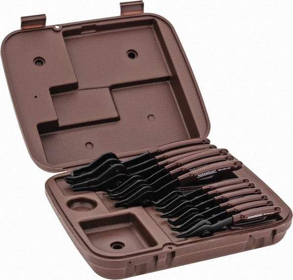 Paramount - 12 Piece, 3/8 to 3" Bore, 1/8 to 3-1/2" Shaft, Internal/External Retaining Ring Pliers Set - 0.038 to 0.09" Tip Diam Range - Exact Tool & Supply