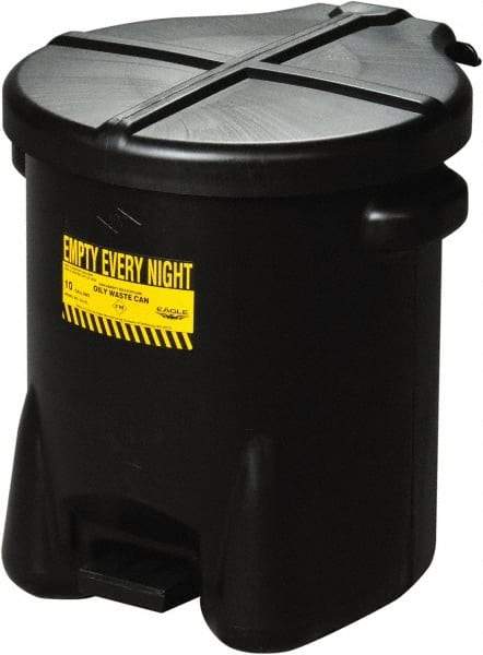 Eagle - 14 Gallon Capacity, HDPE Waste Can with Foot Lever - 18 Inch Long x 22 Inch Wide/Diameter x 21 Inch High, Black, Foot or Hand Operated, Approved FM and OSHA - Exact Tool & Supply