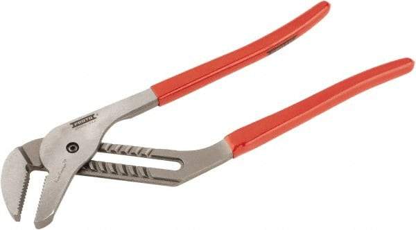 Proto - 16" OAL, 4-13/64" Max Capacity, 1-15/16" Jaw Length x 33/64" Jaw Width, 11 Position Gooseneck Tongue & Groove Pliers - Serrated Straight Jaws, Standard Head, Vinyl Handles - Exact Tool & Supply