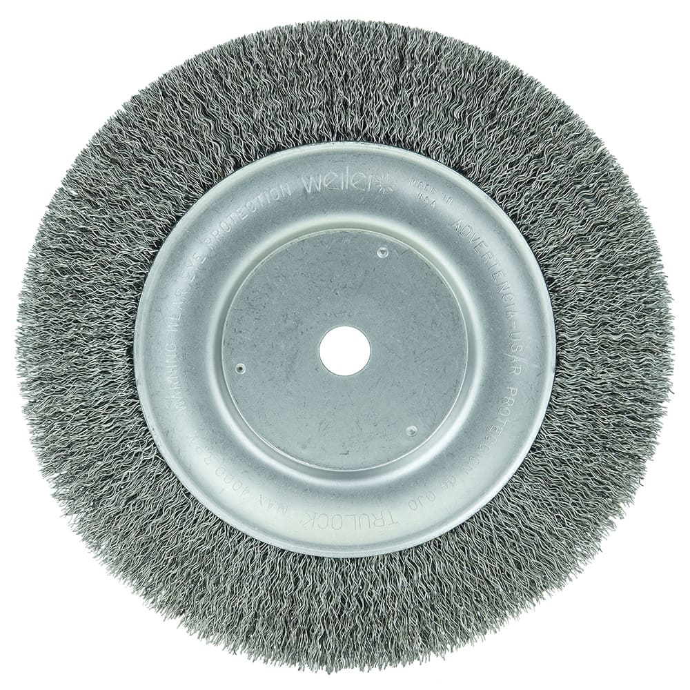 Weiler - Wheel Brushes; Outside Diameter (Inch): 8 ; Arbor Hole Thread Size: 1/4 ; Wire Type: Crimped Wire ; Fill Material: Steel ; Face Width (Inch): 5/8 ; Trim Length (Inch): 1-1/2 - Exact Tool & Supply
