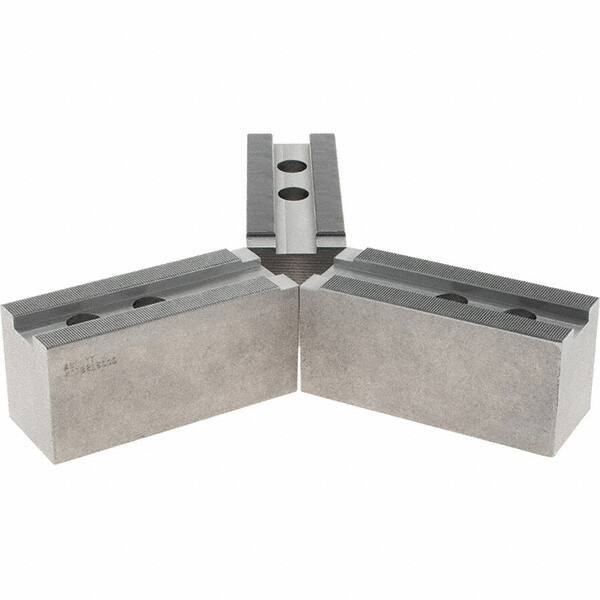 Abbott Workholding Products - 1.5mm x 60° Serrated Attachment, Square Soft Lathe Chuck Jaw - 3 Jaws, Steel, 1.6929" Btw Mount Hole Ctrs, 6-1/2" Long x 2-1/2" Wide x 3" High, 1.0039" Groove, 0.7874" & 20mm Fastener - Exact Tool & Supply