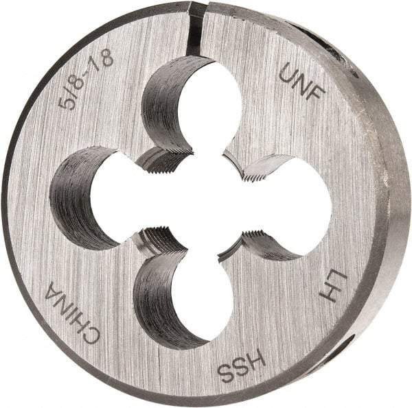 Interstate - 5/8-18 UNF Thread, 2" Outside Diam High Speed Steel Round Die - Left Hand Thread, Adjustable - Exact Tool & Supply