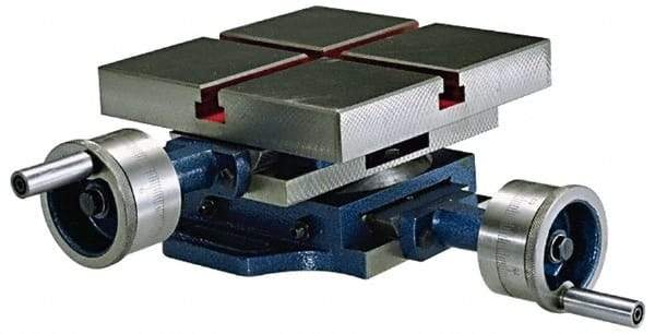 Value Collection - 7-7/8" Table Width x 7-7/8 Table Length, 4-29/32" Cross Travel x 12" Longitudinal Travel, Slide Machining Table - 6-7/8" Overall Height, Two 3/8" Longitudinal T Slots - Exact Tool & Supply