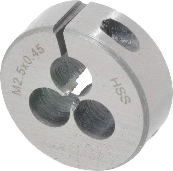 Interstate - M2.5x0.45 Metric Coarse Thread, 1" Outside Diam High Speed Steel Round Die - Right Hand Thread, Adjustable - Exact Tool & Supply