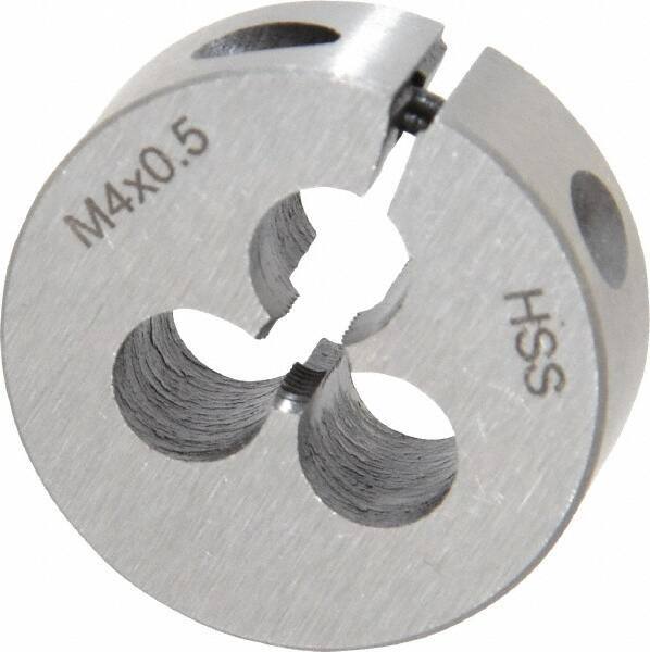 Interstate - M4x0.50 Metric Fine Thread, 1" Outside Diam High Speed Steel Round Die - Right Hand Thread, Adjustable - Exact Tool & Supply