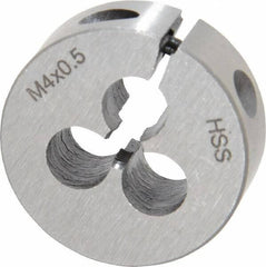 Interstate - M4x0.50 Metric Fine Thread, 1" Outside Diam High Speed Steel Round Die - Right Hand Thread, Adjustable - Exact Tool & Supply