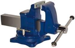 Gibraltar - 5" Jaw Width, 8" Opening Capacity, 5" Throat Depth, Ductile Iron Swivel Bench Vise - Bolt Down Base Attachment - Exact Tool & Supply
