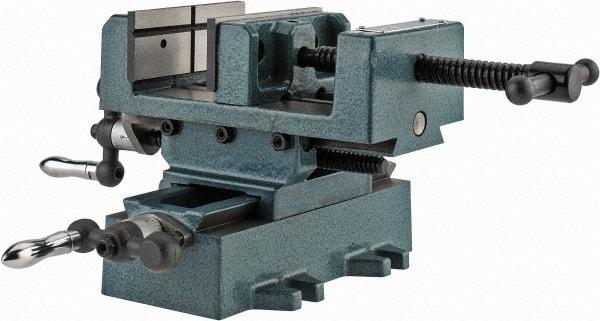 Wilton - 4" Jaw Opening Capacity x 1-3/8" Throat Depth, Horizontal Drill Press Vise - 4" Wide x 1-3/8" High Jaw, Cross Slide Base, Standard Speed, 7" OAL x 5-3/4" Overall Height, Cast Iron - Exact Tool & Supply