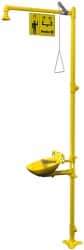 Bradley - 1-1/4" Inlet, 26 GPM shower Flow, Drench shower & Eyewash Station - Bowl, Triangular Pull Rod & Push Flag Activated, Galvanized Steel Pipe, Plastic Shower Head, 0.4 GPM Bowl Flow, Corrosion Resistant, Top or Mid Supply - Exact Tool & Supply