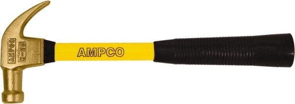 Ampco - 1-1/4 Lb Head, Curved Claw Hammer - 14" OAL, Aluminum Bronze Head, 1-1/4" Face Diam, Smooth Face, Fiberglass Handle with Grip - Exact Tool & Supply