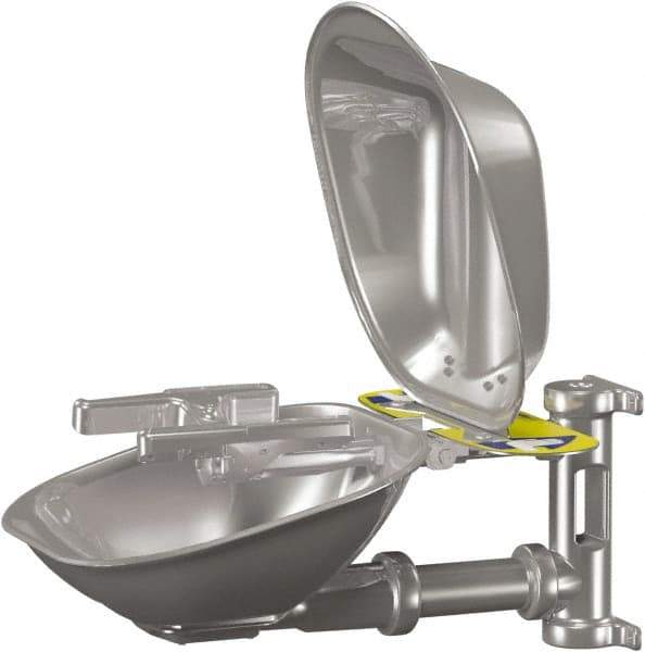 Bradley - 15" Wide x 13" High, Wall Mount, Stainless Steel Bowl, Eye & Face Wash Station - 1/2" Inlet, 30 psi Flow, 5.1 GPM Flow Rate - Exact Tool & Supply