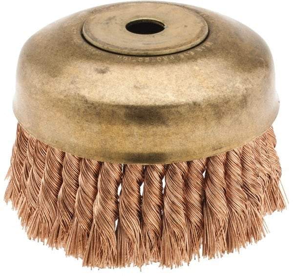 Ampco - 6" Diam, 5/8-11 Threaded Arbor, Bronze Phosphorus Fill Cup Brush - 0.02 Wire Diam, 1-3/4" Trim Length, 6,000 Max RPM - Exact Tool & Supply