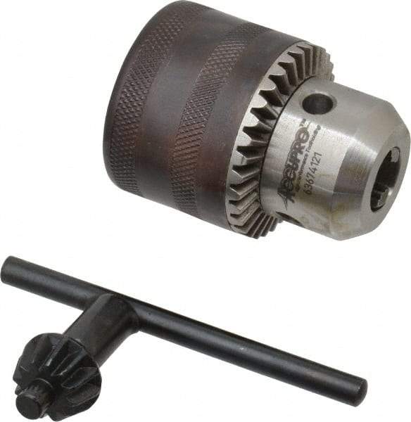 Accupro - 3/8-24, 3/64 to 1/2" Capacity, Threaded Mount Steel Drill Chuck - Keyed, 43mm Sleeve Diam, 59mm Open Length - Exact Tool & Supply