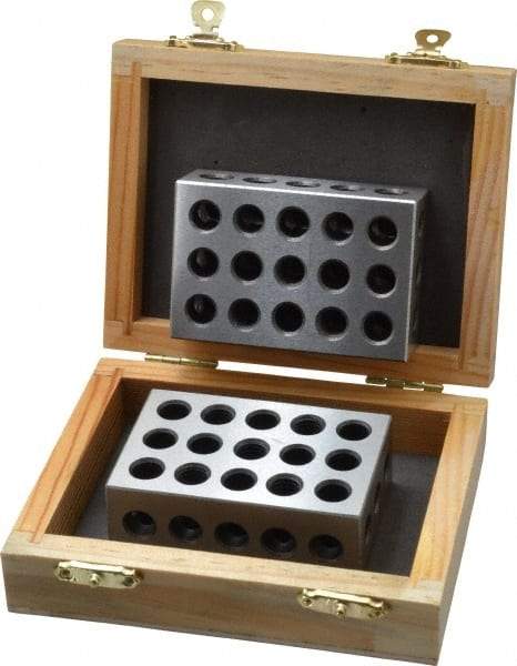 Fowler - 0.0003 Squareness Per Inch, Hardened Steel, 1-2-3 Block with 31 Hole Setup Block - 0.0002 Inch Overall Tolerance, 5/16 - 18 Inch Tapped Hole Size, 58-60 HRC Hardness, Sold As Matched Pair - Exact Tool & Supply