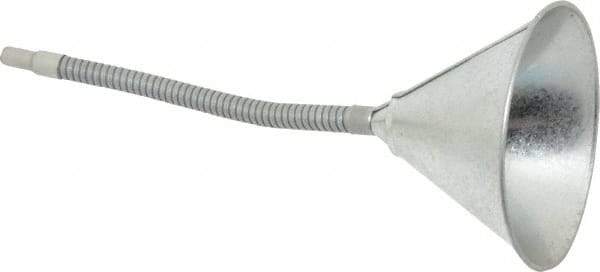 Value Collection - 1 Qt Capacity Steel Funnel - 6" Mouth OD, 9/16" Tip OD, 12" Flexible Spout - Exact Tool & Supply