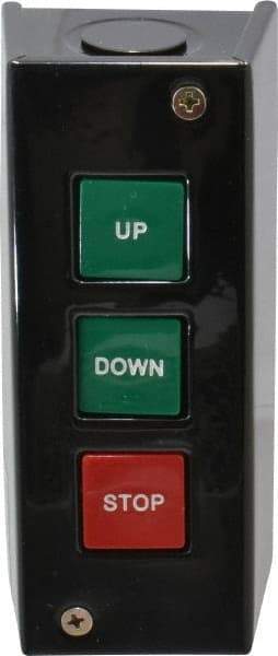 Value Collection - 3 Operator, Pushbutton Control Station - Up-Down-Stop (Legend), Momentary Switch, NO/NC Contact, NEMA 1 - Exact Tool & Supply