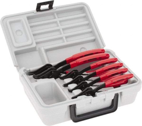Proto - 6 Piece, 3/8 to 3" Bore, 1/4 to 3-11/32" Shaft, Convertible Retaining Ring Pliers Set - 0.038 to 0.07" Tip Diam Range - Exact Tool & Supply