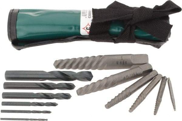 Cleveland - 12 Piece Spiral Flute Screw Extractor & Drill Set - Screw Range 3/16 to 1" - Exact Tool & Supply