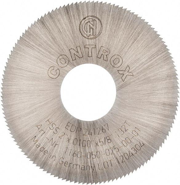 Controx - 2" Diam x 0.01" Blade Thickness x 5/8" Arbor Hole Diam, 132 Tooth Slitting and Slotting Saw - Arbor Connection, Right Hand, Uncoated, High Speed Steel, Concave Ground - Exact Tool & Supply