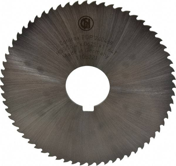 Controx - 4" Diam x 1/16" Blade Thickness x 1" Arbor Hole Diam, 64 Tooth Slitting and Slotting Saw - Arbor Connection, Right Hand, Uncoated, Cobalt, 15° Rake, Concave Ground, Contains Keyway - Exact Tool & Supply