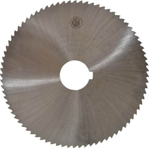 Controx - 5" Diam x 0.04" Blade Thickness x 1" Arbor Hole Diam, 80 Tooth Slitting and Slotting Saw - Arbor Connection, Right Hand, Uncoated, Cobalt, 15° Rake, Concave Ground, Contains Keyway - Exact Tool & Supply