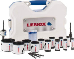 Lenox - 17 Piece, 5/8" to 3" Saw Diam, Contractor's Hole Saw Kit - Bi-Metal, Varied Toothing, Pilot Drill Model No. 4321, Includes 12 Hole Saws - Exact Tool & Supply