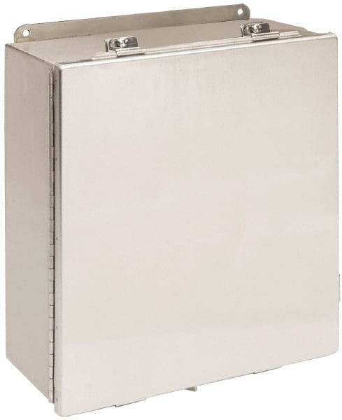 Cooper B-Line - Stainless Steel Standard Enclosure Hinge Flat Cover - NEMA 4, 12, 13, 3RX, 4X, 8" Wide x 10" High x 4" Deep, Corrosion Resistant, Dust-tight, Rainproof & Watertight - Exact Tool & Supply