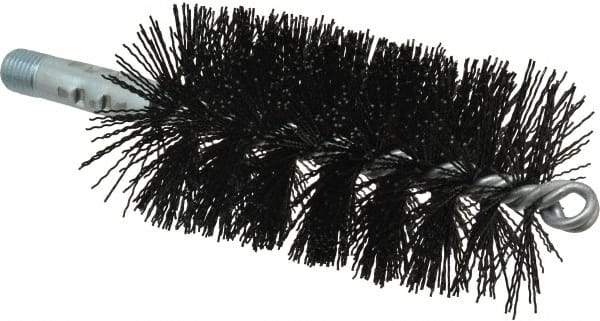 Schaefer Brush - 5" Brush Length, 2-1/2" Diam, Nylon Single Stem, Single Spiral Tube Brush - 7-1/4" Long, Nylon, 1/4" NPSM Male Connection - Exact Tool & Supply