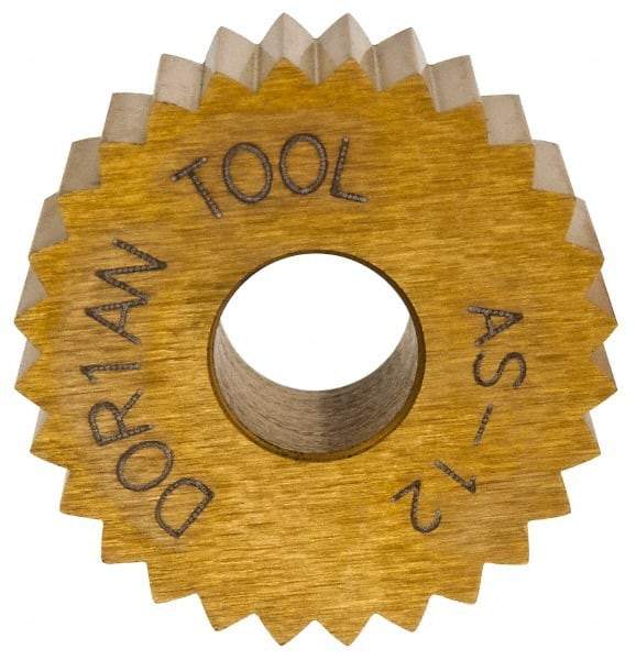 Dorian Tool - 3/4" Diam, 90° Tooth Angle, 12 TPI, Standard (Shape), Form Type High Speed Steel Straight Knurl Wheel - 3/8" Face Width, 1/4" Hole, Circular Pitch, Bright Finish, Series A - Exact Tool & Supply
