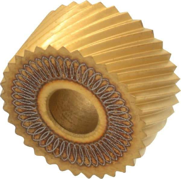 Dorian Tool - 3/4" Diam, 90° Tooth Angle, 16 TPI, Standard (Shape), Form Type High Speed Steel Right-Hand Diagonal Knurl Wheel - 3/8" Face Width, 1/4" Hole, Circular Pitch, 30° Helix, Bright Finish, Series A - Exact Tool & Supply