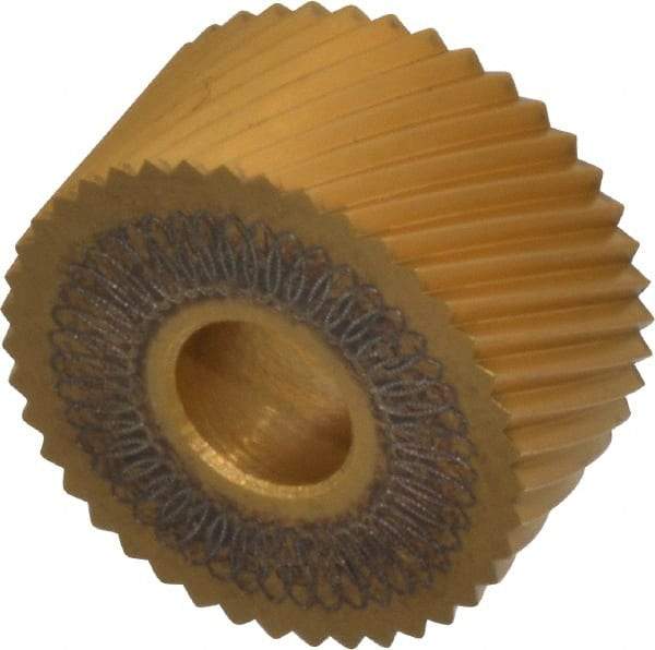 Dorian Tool - 3/4" Diam, 90° Tooth Angle, 20 TPI, Standard (Shape), Form Type High Speed Steel Right-Hand Diagonal Knurl Wheel - 3/8" Face Width, 1/4" Hole, Circular Pitch, 30° Helix, Bright Finish, Series A - Exact Tool & Supply