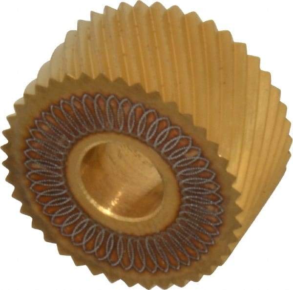 Dorian Tool - 3/4" Diam, 90° Tooth Angle, 20 TPI, Standard (Shape), Form Type High Speed Steel Left-Hand Diagonal Knurl Wheel - 3/8" Face Width, 1/4" Hole, Circular Pitch, 30° Helix, Bright Finish, Series A - Exact Tool & Supply