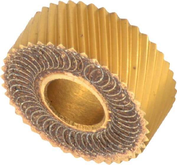 Dorian Tool - 1/2" Diam, 90° Tooth Angle, 30 TPI, Standard (Shape), Form Type High Speed Steel Left-Hand Diagonal Knurl Wheel - 3/16" Face Width, 3/16" Hole, Circular Pitch, 30° Helix, Bright Finish, Series C - Exact Tool & Supply