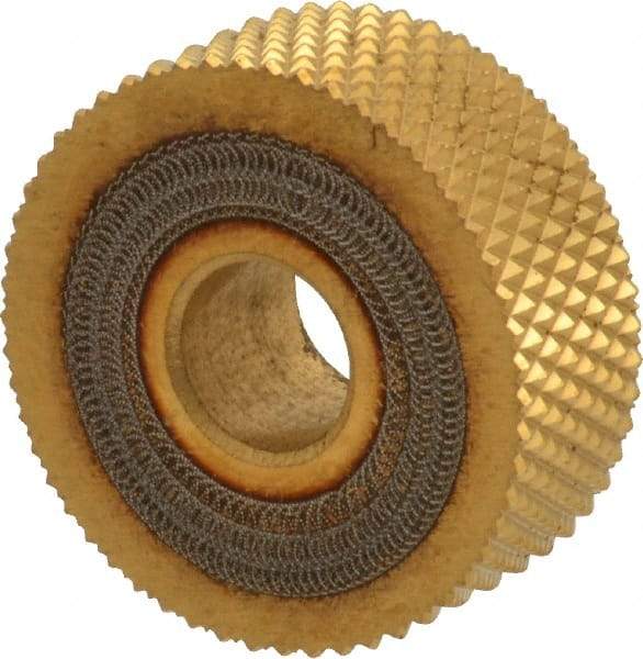 Dorian Tool - 1" Diam, 90° Tooth Angle, 20 TPI, Standard (Shape), Form Type High Speed Steel Male Diamond Knurl Wheel - 3/8" Face Width, 5/16" Hole, Circular Pitch, 30° Helix, Bright Finish, Series O - Exact Tool & Supply