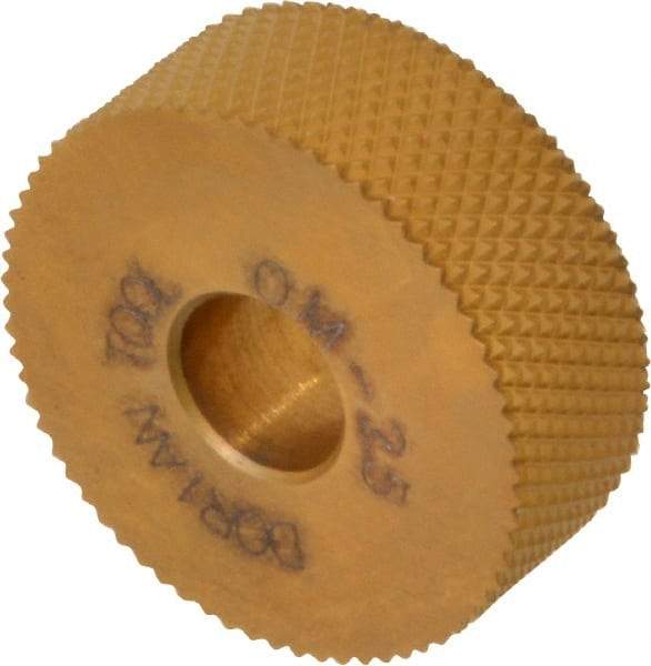 Dorian Tool - 1" Diam, 90° Tooth Angle, 25 TPI, Standard (Shape), Form Type High Speed Steel Male Diamond Knurl Wheel - 3/8" Face Width, 5/16" Hole, Circular Pitch, 30° Helix, Bright Finish, Series O - Exact Tool & Supply