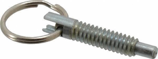 Gibraltar - 1/4-20, 0.8" Thread Length, 0.155" Plunger Diam, 1/4" Plunger Projection, 1 Lb Init to 2.5 Lb Final End Force, Steel Locking Pull Ring Plunger - 0.8" Len Under Head, 1.14" Body Len, 0.62" Ring Diam, 1.14" Plunger Len, 0.34" Head Height - Exact Tool & Supply